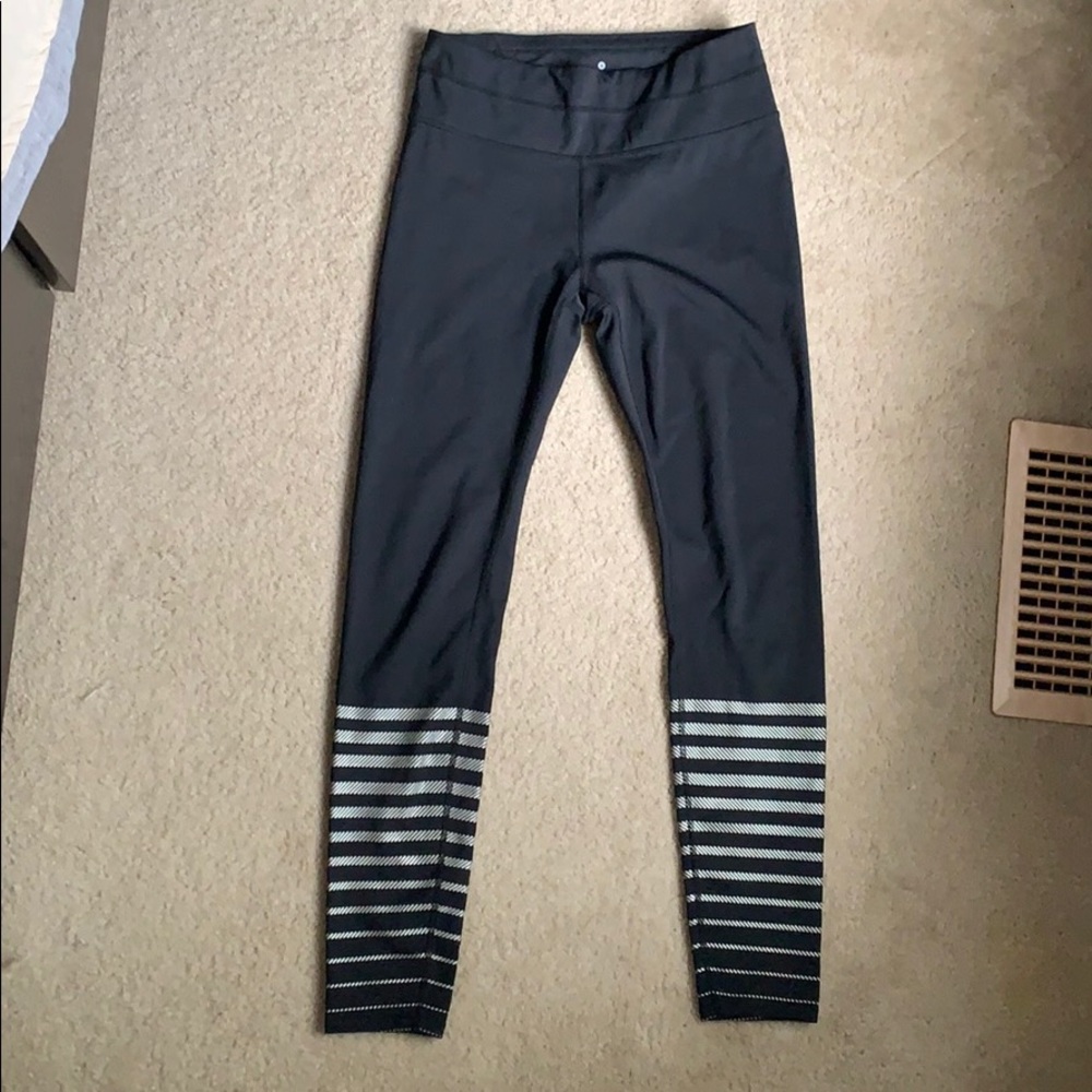 Athleta Black Leggings with Grey Stripes